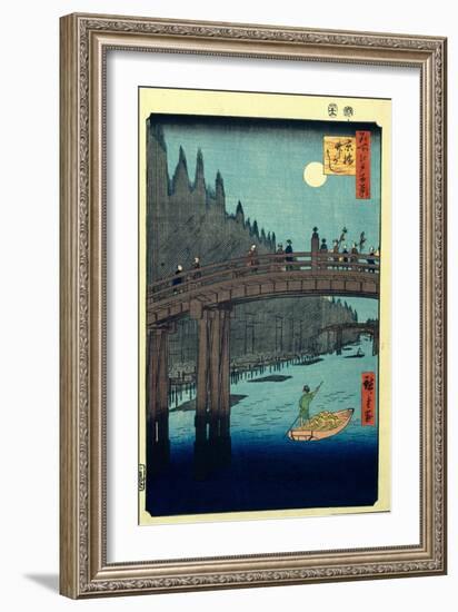 Bamboo Quay by Kyobashi Bridge. (One Hundred Famous Views of Ed), C. 1858-Utagawa Hiroshige-Framed Giclee Print