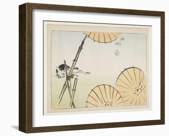 Bamboo, Umbrellas, a Cat and Butterflies, C. 1877-Shibata Zeshin-Framed Giclee Print