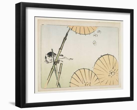 Bamboo, Umbrellas, a Cat and Butterflies, C. 1877-Shibata Zeshin-Framed Giclee Print