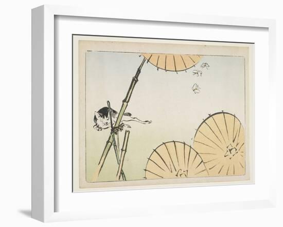 Bamboo, Umbrellas, a Cat and Butterflies, C. 1877-Shibata Zeshin-Framed Giclee Print