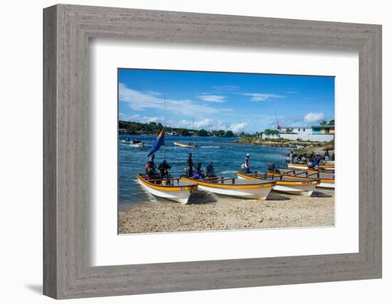 Banana boats transporting locals from Buka to Bougainville, Papua New Guinea, Pacific-Michael Runkel-Framed Photographic Print