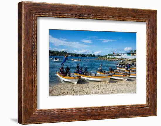 Banana boats transporting locals from Buka to Bougainville, Papua New Guinea, Pacific-Michael Runkel-Framed Photographic Print