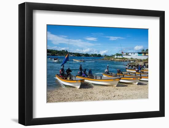 Banana boats transporting locals from Buka to Bougainville, Papua New Guinea, Pacific-Michael Runkel-Framed Photographic Print