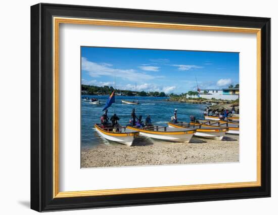 Banana boats transporting locals from Buka to Bougainville, Papua New Guinea, Pacific-Michael Runkel-Framed Photographic Print