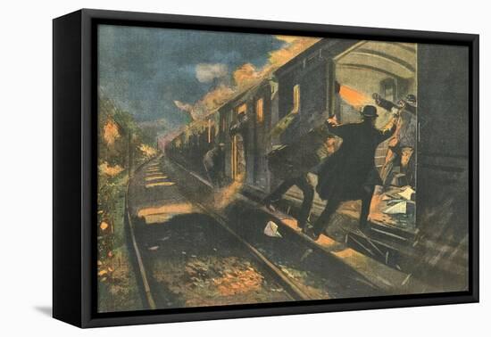 Bandits Attack Train, C20-null-Framed Stretched Canvas