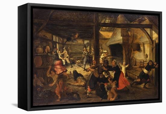 Bandits Attacking a Peasant Family in an Interior-Sebastian Vrancx-Framed Premier Image Canvas