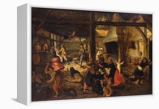 Bandits Attacking a Peasant Family in an Interior-Sebastian Vrancx-Framed Premier Image Canvas