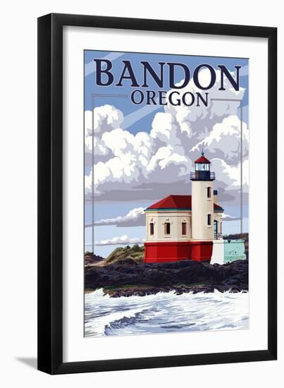 Bandon, Oregon - Coquille River Lighthouse (Version 2)-Lantern Press-Framed Art Print