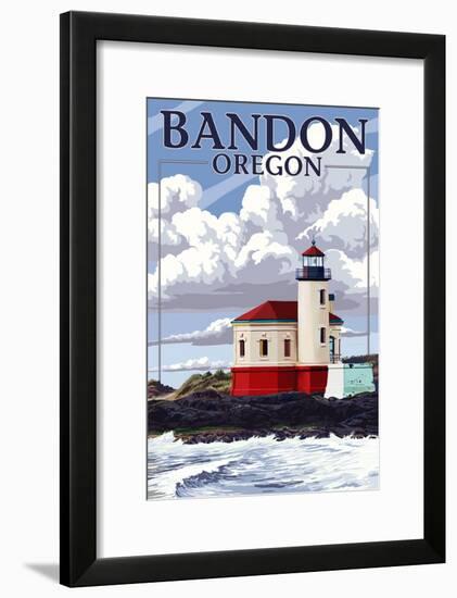 Bandon, Oregon - Coquille River Lighthouse (Version 2)-Lantern Press-Framed Art Print