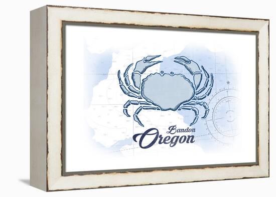 Bandon, Oregon - Crab - Blue - Coastal Icon-Lantern Press-Framed Stretched Canvas