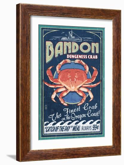 Bandon, Oregon - Dungeness Crab Vintage Sign-Lantern Press-Framed Art Print