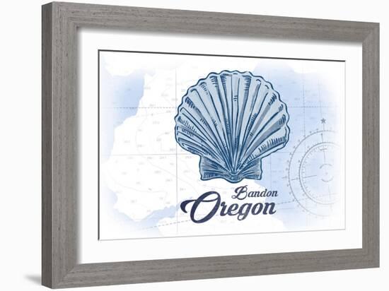 Bandon, Oregon - Scallop Shell - Blue - Coastal Icon-Lantern Press-Framed Art Print