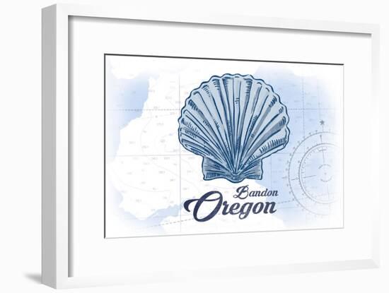 Bandon, Oregon - Scallop Shell - Blue - Coastal Icon-Lantern Press-Framed Art Print