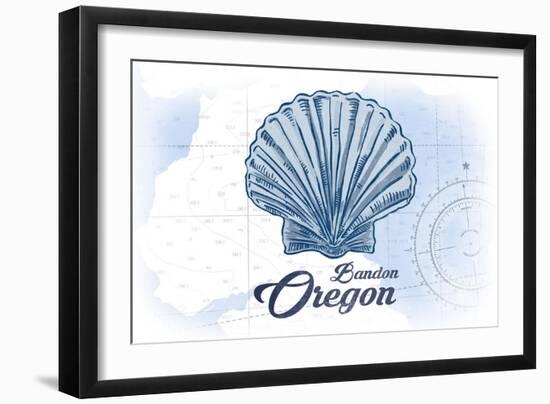 Bandon, Oregon - Scallop Shell - Blue - Coastal Icon-Lantern Press-Framed Art Print