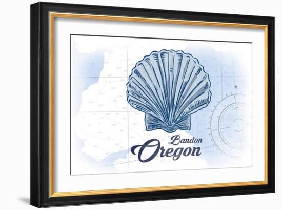 Bandon, Oregon - Scallop Shell - Blue - Coastal Icon-Lantern Press-Framed Art Print