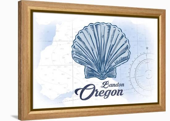 Bandon, Oregon - Scallop Shell - Blue - Coastal Icon-Lantern Press-Framed Stretched Canvas