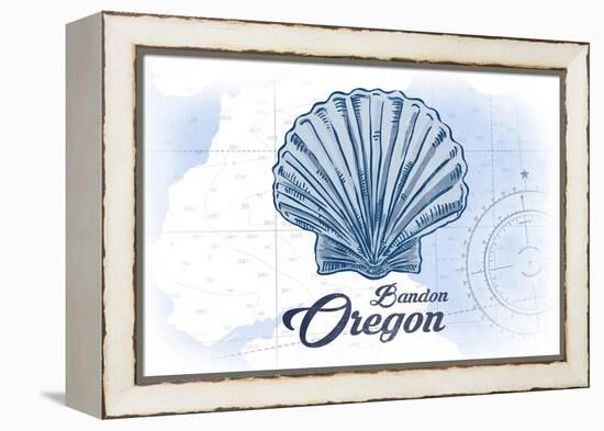 Bandon, Oregon - Scallop Shell - Blue - Coastal Icon-Lantern Press-Framed Stretched Canvas