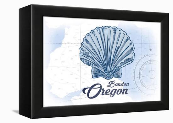 Bandon, Oregon - Scallop Shell - Blue - Coastal Icon-Lantern Press-Framed Stretched Canvas