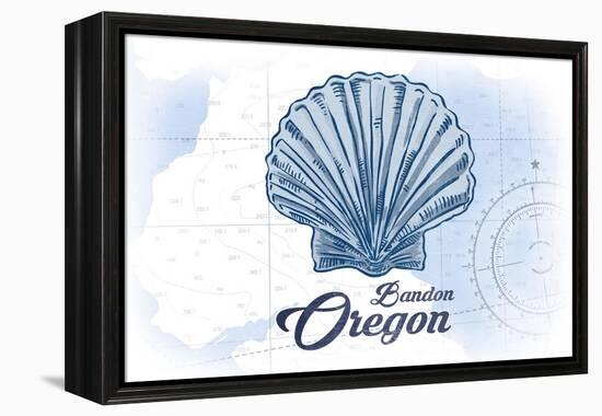 Bandon, Oregon - Scallop Shell - Blue - Coastal Icon-Lantern Press-Framed Stretched Canvas