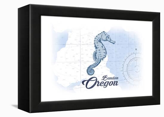 Bandon, Oregon - Seahorse - Blue - Coastal Icon-Lantern Press-Framed Stretched Canvas
