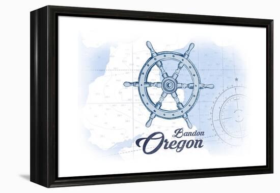 Bandon, Oregon - Ship Wheel - Blue - Coastal Icon-Lantern Press-Framed Stretched Canvas