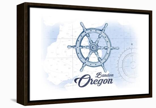 Bandon, Oregon - Ship Wheel - Blue - Coastal Icon-Lantern Press-Framed Stretched Canvas