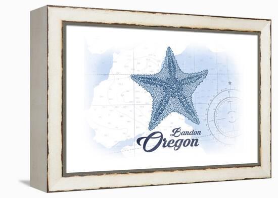 Bandon, Oregon - Starfish - Blue - Coastal Icon-Lantern Press-Framed Stretched Canvas