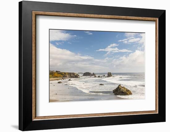 Bandon, Oregon, USA. Sea stacks and surf on Bandon Beach on the Oregon coast.-Emily Wilson-Framed Photographic Print