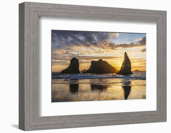 Bandon, Oregon, USA. Sea stacks on the Oregon coast at sunset.-Emily Wilson-Framed Photographic Print