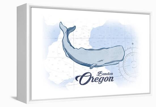 Bandon, Oregon - Whale - Blue - Coastal Icon-Lantern Press-Framed Stretched Canvas