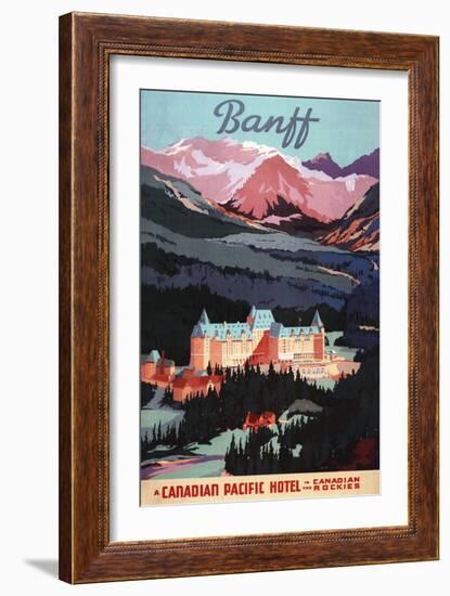 Banff, Alberta, Canada - Overview of the Banff Springs Hotel Poster-Lantern Press-Framed Art Print