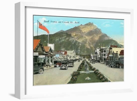 Banff Avenue and Mt. Cascade-null-Framed Art Print