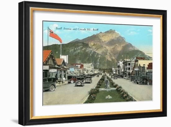 Banff Avenue and Mt. Cascade-null-Framed Art Print