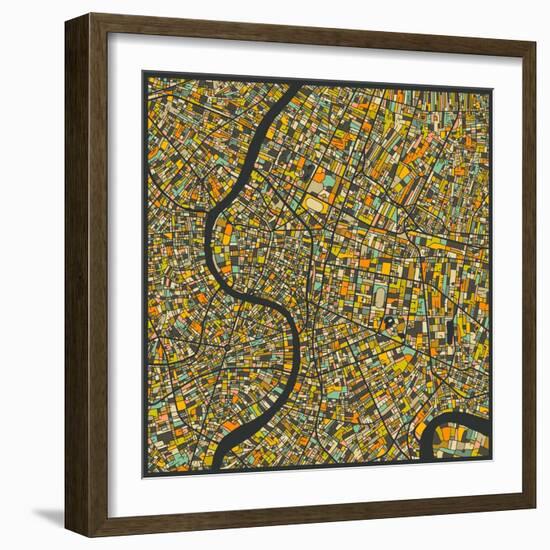 Bangkok Map-Jazzberry Blue-Framed Art Print