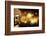 Bangkok, Thailand. Depiction of head and face of Buddha with glowing lights-Miva Stock-Framed Photographic Print