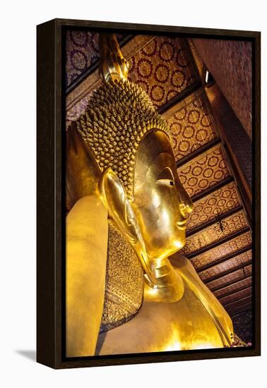 Bangkok, Thailand. Giant reclining gold Buddha statue at Wat Pho temple-Miva Stock-Framed Premier Image Canvas