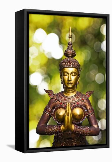 Bangkok, Thailand. Wat Phra Kaeo Grand Palace, Statue of Apsonsi, half woman half lion greeting and-Miva Stock-Framed Premier Image Canvas