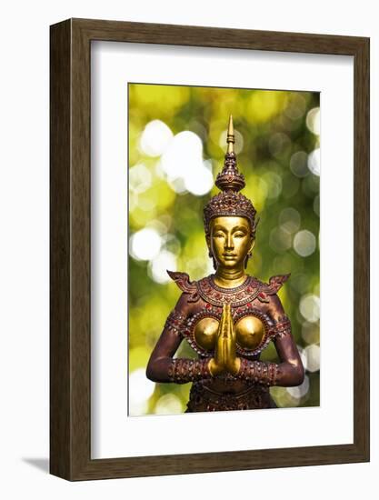 Bangkok, Thailand. Wat Phra Kaeo Grand Palace, Statue of Apsonsi, half woman half lion greeting and-Miva Stock-Framed Photographic Print