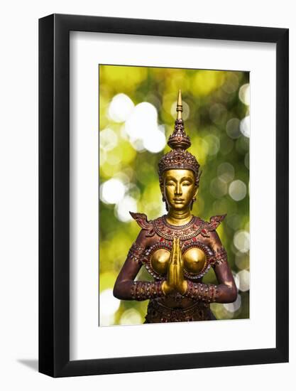 Bangkok, Thailand. Wat Phra Kaeo Grand Palace, Statue of Apsonsi, half woman half lion greeting and-Miva Stock-Framed Photographic Print