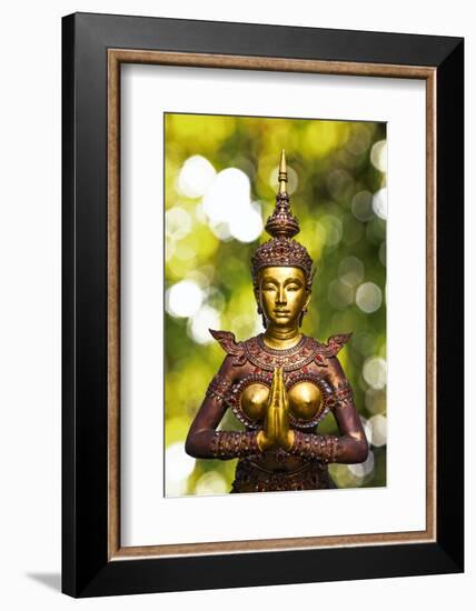 Bangkok, Thailand. Wat Phra Kaeo Grand Palace, Statue of Apsonsi, half woman half lion greeting and-Miva Stock-Framed Photographic Print