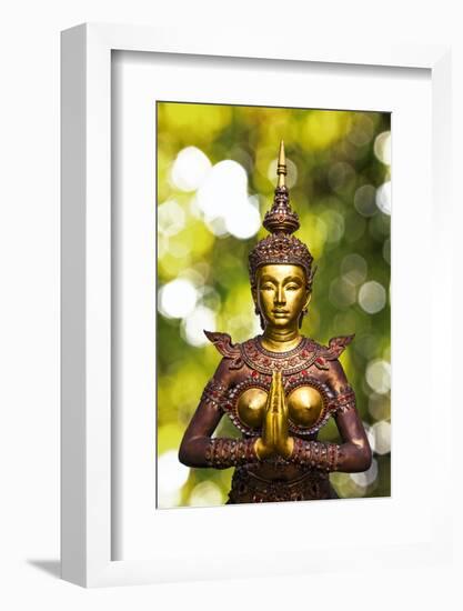 Bangkok, Thailand. Wat Phra Kaeo Grand Palace, Statue of Apsonsi, half woman half lion greeting and-Miva Stock-Framed Photographic Print