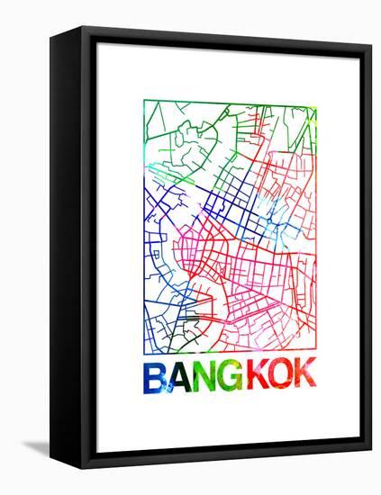 Bangkok Watercolor Street Map-NaxArt-Framed Stretched Canvas