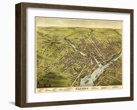 Bangor, Maine - Panoramic Map-Lantern Press-Framed Art Print