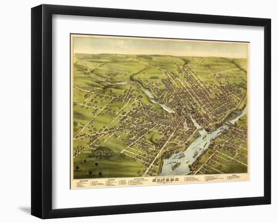 Bangor, Maine - Panoramic Map-Lantern Press-Framed Art Print