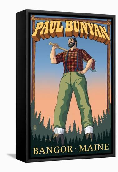 Bangor, Maine - Paul Bunyan-Lantern Press-Framed Stretched Canvas