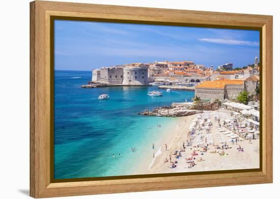 Banje beach, Old Port and Dubrovnik Old Town, Dubrovnik, Dalmatian Coast, Croatia, Europe-Neale Clark-Framed Premier Image Canvas