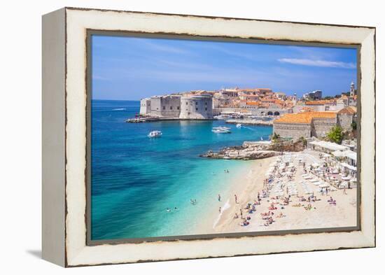 Banje beach, Old Port and Dubrovnik Old Town, Dubrovnik, Dalmatian Coast, Croatia, Europe-Neale Clark-Framed Premier Image Canvas