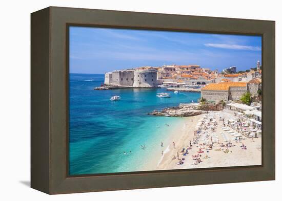 Banje beach, Old Port and Dubrovnik Old Town, Dubrovnik, Dalmatian Coast, Croatia, Europe-Neale Clark-Framed Premier Image Canvas