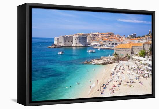 Banje beach, Old Port and Dubrovnik Old Town, Dubrovnik, Dalmatian Coast, Croatia, Europe-Neale Clark-Framed Premier Image Canvas