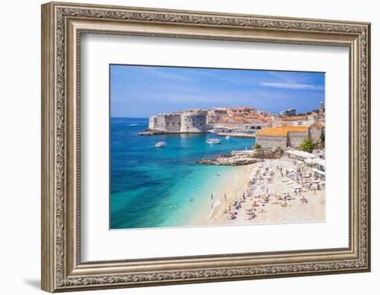 Banje beach, Old Port and Dubrovnik Old Town, Dubrovnik, Dalmatian Coast, Croatia, Europe-Neale Clark-Framed Photographic Print